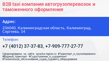 B2B taxi компания автогрузоперевозок и таможенного оформления - визитка