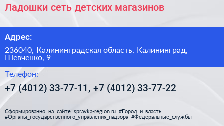 Ладошки сеть детских магазинов - визитка