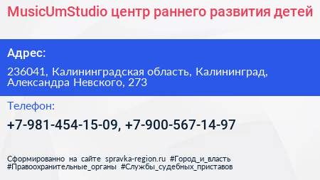 MusicUmStudio центр раннего развития детей - визитка