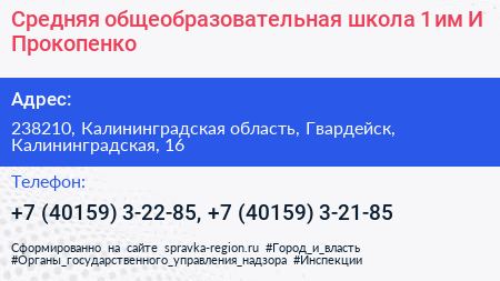 Средняя общеобразовательная школа 1 им И Прокопенко - визитка
