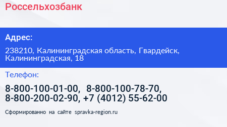 Россельхозбанк - визитка
