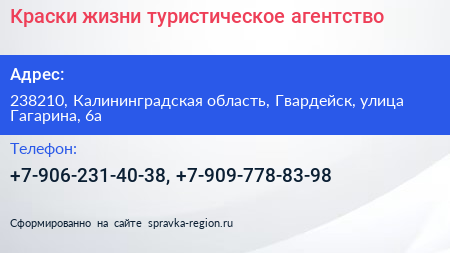 Краски жизни туристическое агентство - визитка