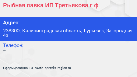 Рыбная лавка ИП Третьякова г ф  - визитка