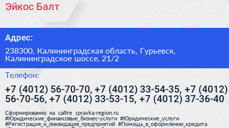 Эйкос Балт - визитка