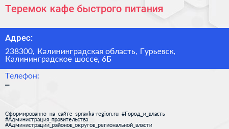 Теремок кафе быстрого питания - визитка
