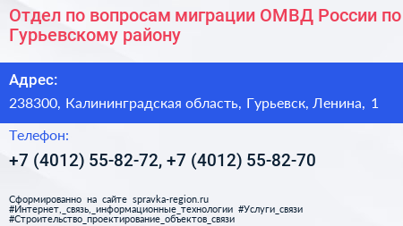 Отдел по вопросам миграции ОМВД России по Гурьевскому району - визитка
