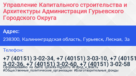 Управление Капитального строительства и Архитектуры Администрация Гурьевского Городского Округа - визитка