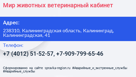 Мир животных ветеринарный кабинет - визитка