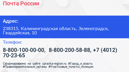 Почта России - визитка