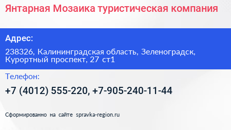 Янтарная Мозаика туристическая компания - визитка
