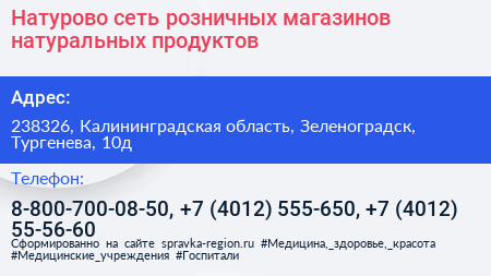 Натурово сеть розничных магазинов натуральных продуктов - визитка
