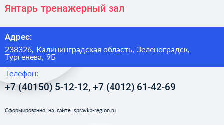 Янтарь тренажерный зал - визитка