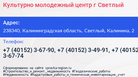 Культурно молодежный центр г Светлый - визитка