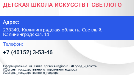 ДЕТСКАЯ ШКОЛА ИСКУССТВ Г СВЕТЛОГО - визитка