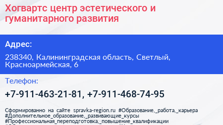 Хогвартс центр эстетического и гуманитарного развития - визитка