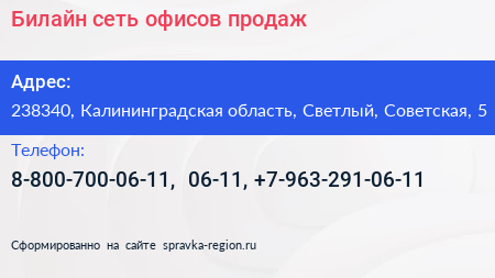 Билайн сеть офисов продаж - визитка