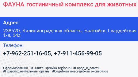 ФАУНА гостиничный комплекс для животных - визитка