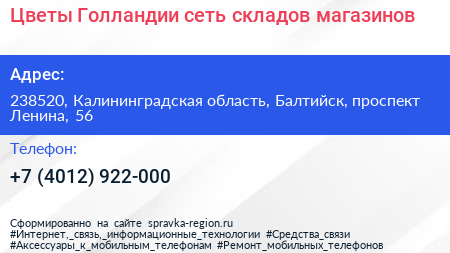 Цветы Голландии сеть складов магазинов - визитка