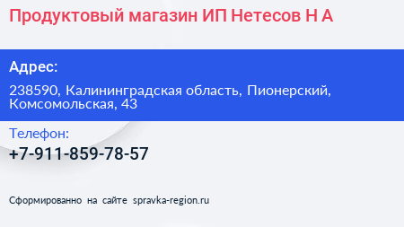 Продуктовый магазин ИП Нетесов Н А  - визитка
