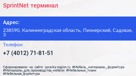 Нажмите, чтобы скачать визитку SprintNet терминал - визитка