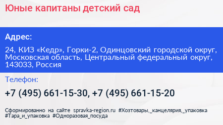 Юные капитаны детский сад - визитка