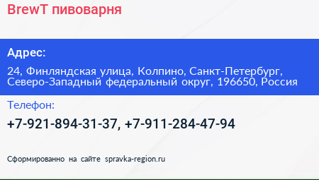 BrewT пивоварня - визитка