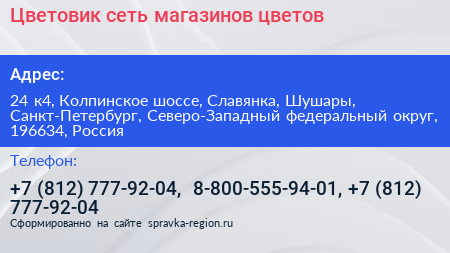 Цветовик сеть магазинов цветов - визитка