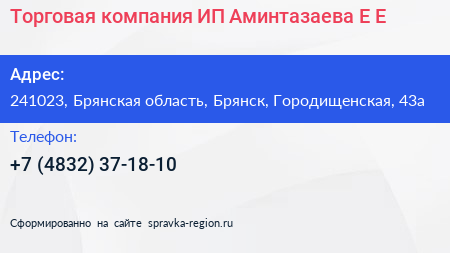 Торговая компания ИП Аминтазаева Е Е  - визитка