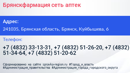 Брянскфармация сеть аптек - визитка