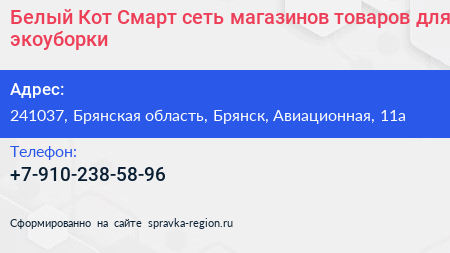 Белый Кот Смарт сеть магазинов товаров для экоуборки - визитка