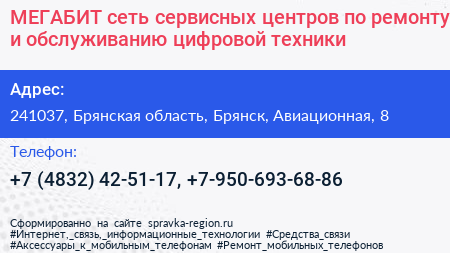 МЕГАБИТ сеть сервисных центров по ремонту и обслуживанию цифровой техники - визитка