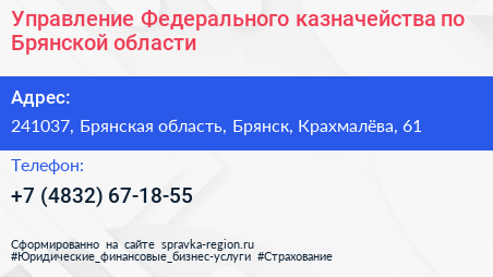 Управление Федерального казначейства по Брянской области - визитка
