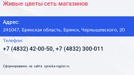Живые цветы сеть магазинов - визитка