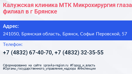 Калужская клиника МТК Микрохирургия глаза филиал в г Брянске - визитка