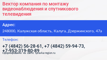 Вектор компания по монтажу видеонаблюдения и спутникового телевидения - визитка