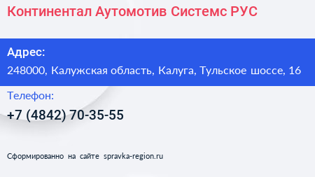 Континентал Аутомотив Системс РУС - визитка