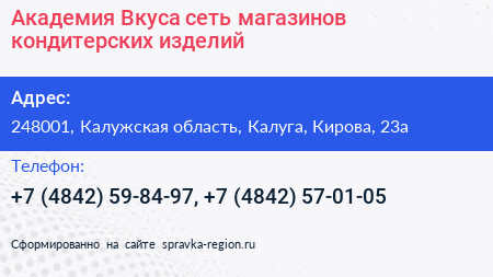 Академия Вкуса сеть магазинов кондитерских изделий - визитка