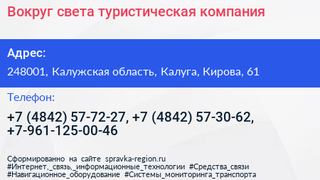 Вокруг света туристическая компания - визитка