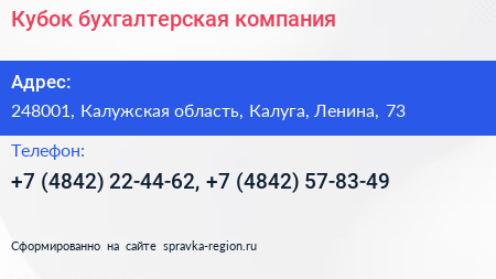 Кубок бухгалтерская компания - визитка