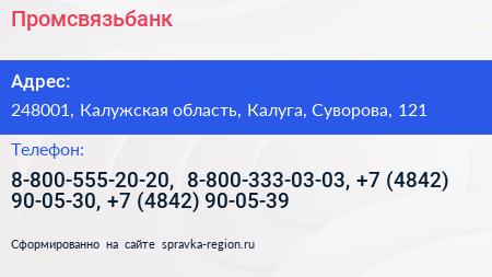 Промсвязьбанк - визитка