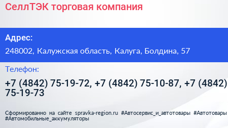 СеллТЭК торговая компания - визитка