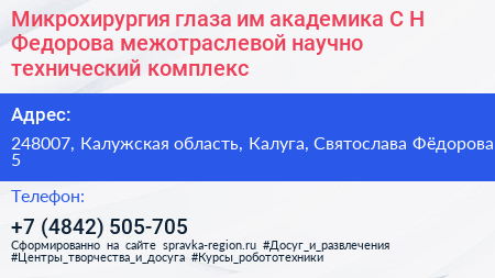 Микрохирургия глаза им академика С Н Федорова межотраслевой научно технический комплекс - визитка