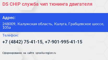 DS CHIP служба чип тюнинга двигателя - визитка