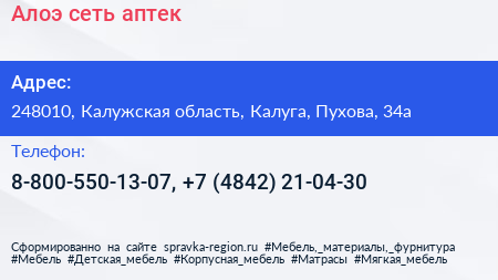 Алоэ сеть аптек - визитка