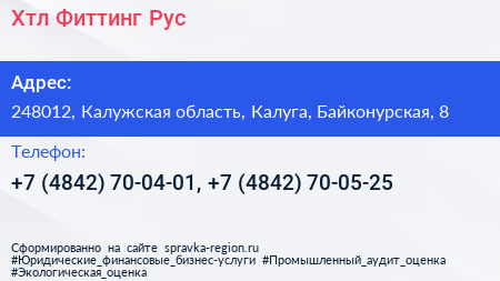 Хтл Фиттинг Рус - визитка