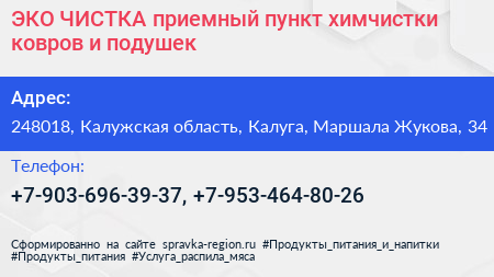 ЭКО ЧИСТКА приемный пункт химчистки ковров и подушек - визитка