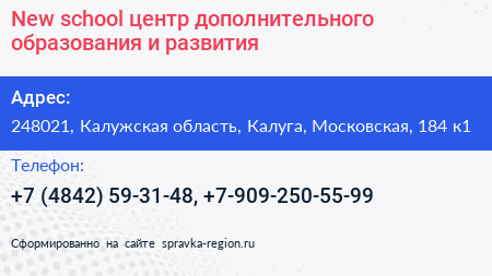 New school центр дополнительного образования и развития - визитка