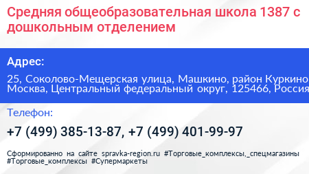 Средняя общеобразовательная школа 1387 с дошкольным отделением - визитка