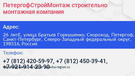ПетергофСтройМонтаж строительно монтажная компания - визитка