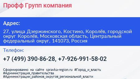 Профф Групп компания - визитка